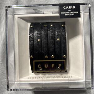 CUFF Genuine Leather Black Bracelet Jewelry Punk Biker includes cuff module NWT